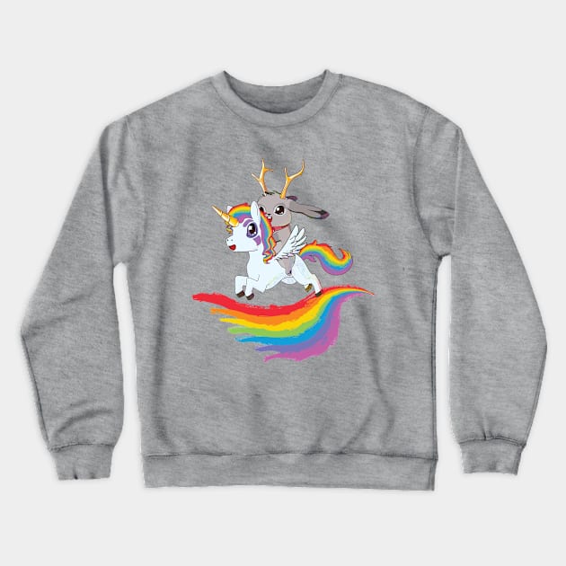 Pink Jackalope on a Unicorn Crewneck Sweatshirt by Myanko